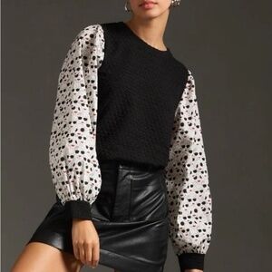 Porridge Anthropologie Sweatshirt Top black with white printed sleeves Sz XS